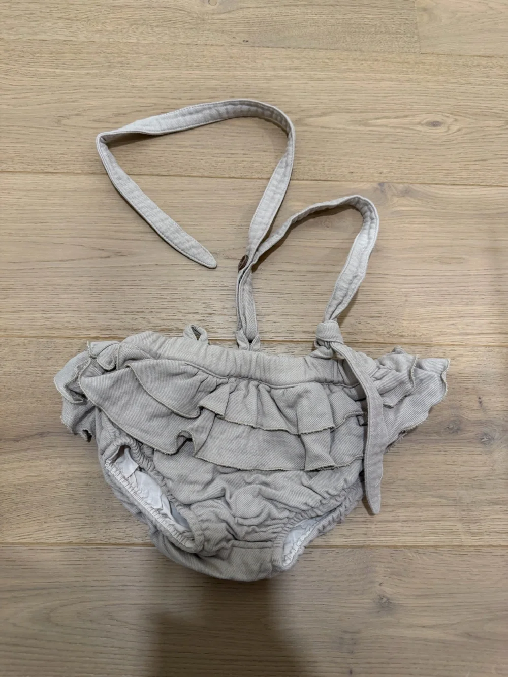 Poplin Taupe Ruffle Bloomers and Floral Top Set - Cream
